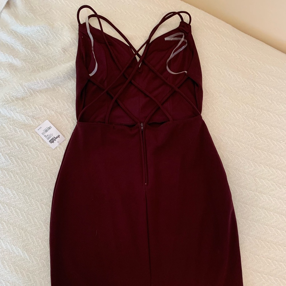 CR Wine colored dress with criss cross low back straps